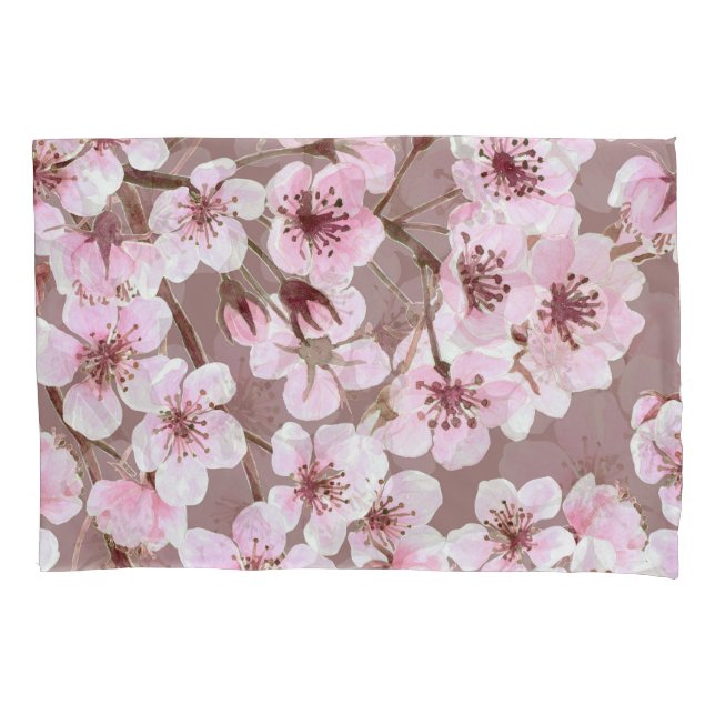 Housse D'oreillers Cherry Blossom Branches Motif aquarelle (devant)
