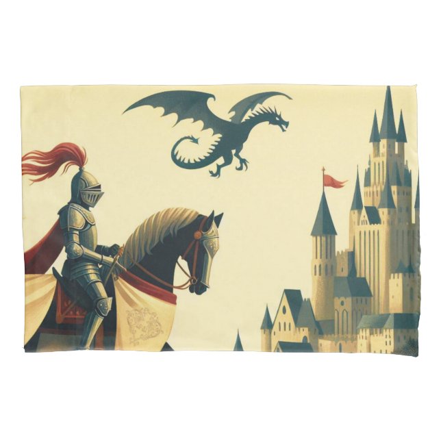 Housse D'oreillers Chevalier médiéval/dragon/château fantastique (devant)