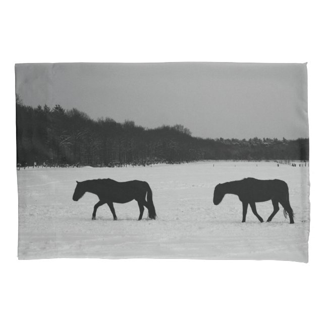 Housse D'oreillers Chevaux Sur La Neige Pccna (devant)