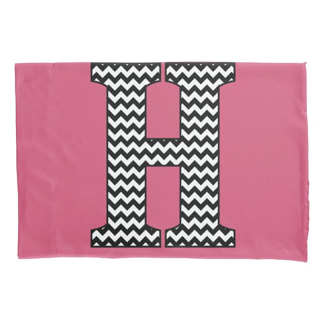 Housse D'oreillers Chevron H Monogramme noir et blanc (devant)