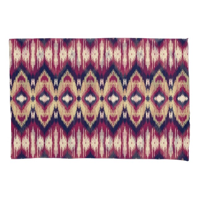 Housse D'oreillers chevron ikat bleu rose, ethnique. (devant)