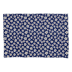 Housse D'oreillers Chic Boho Daisies Motif bleu foncé