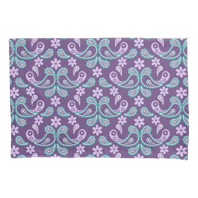 Housse D'oreillers Chic démodé motif paisley violet et bleu (devant)