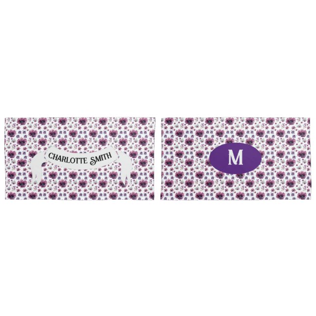 Housse D'oreillers chic floral foliage purple blooming flowers (devant-Set)