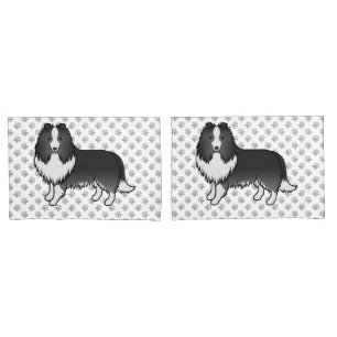 Housse D'oreillers Chien de berger des Shetland bi-noir Dessin animé