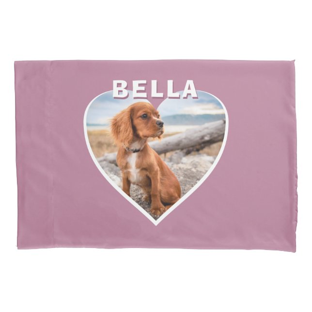 Housse D'oreillers Chien de Coeur Rose Nom du chien photo (devant)