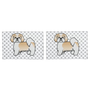 Housse D'oreillers Chien de dessin animé mignon Lhasa Apso or et blan