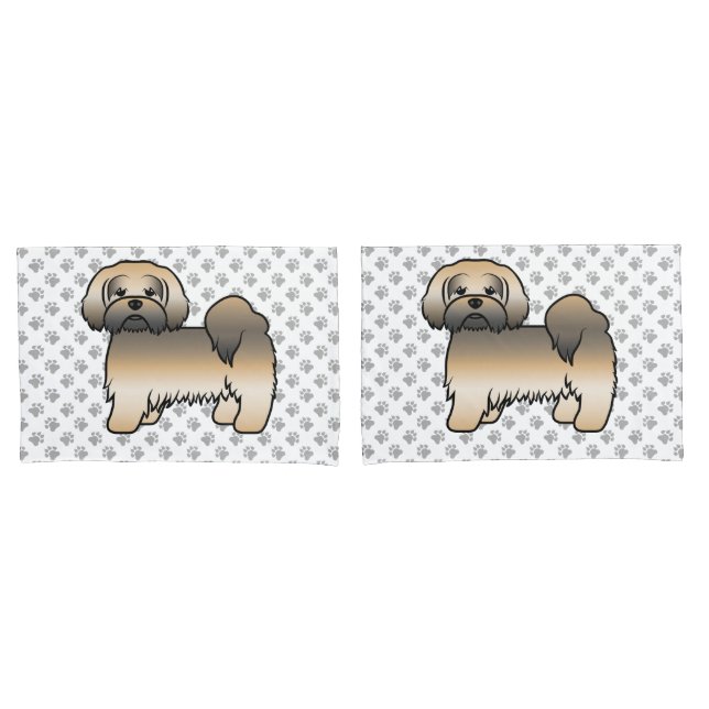 Housse D'oreillers Chien de dessin animé mignon Lhasa Apso Sable Doré (devant-Set)