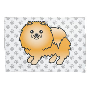 Housse D'oreillers Chien de dessin animé mignon Pomeranian orange & p