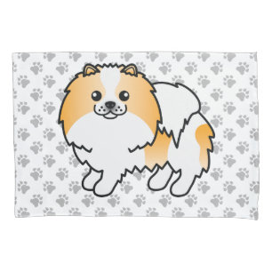 Housse D'oreillers Chien de dessin animé Pomeranian Parti-Couleur Ora