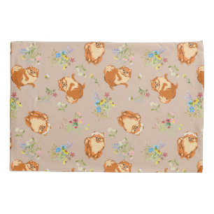 Housse D'oreillers Chien Poméranien rose pâle
