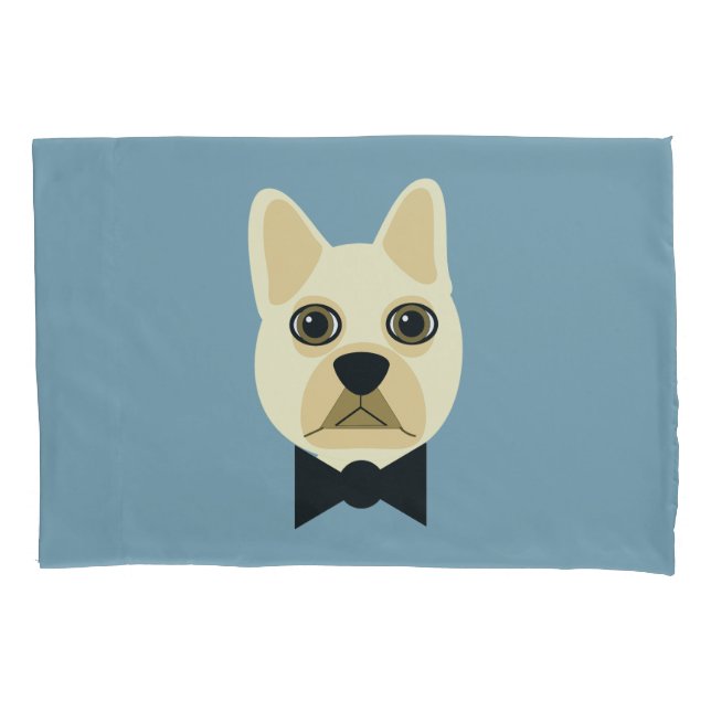 Housse D'oreillers Chien-taureaux français avec bleu-bowtie (devant)