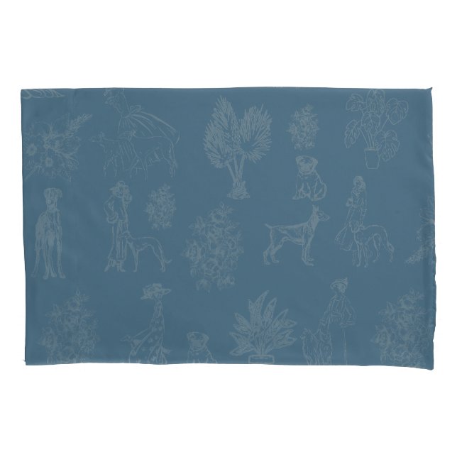 Housse D'oreillers Chiens Lady Toile de Jouy Dark Turquoise (devant)