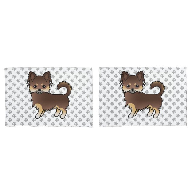 Housse D'oreillers Chihuahua Chocolat Et Brun Clair À Poils Longs Et  (devant-Set)