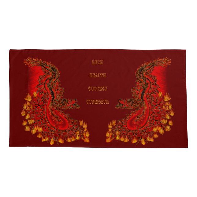 Housse D'oreillers Chine Dragon rouge et or design (Dos)