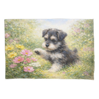 Housse D'oreillers Chiots Schnauzer Fleurs de printemps