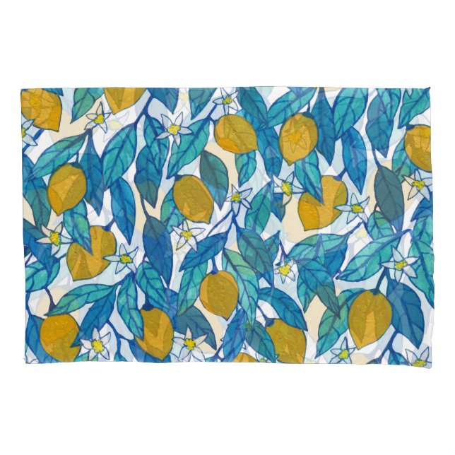 Housse D'oreillers Citron fleuri : Aquarelle Florale Design. (devant)