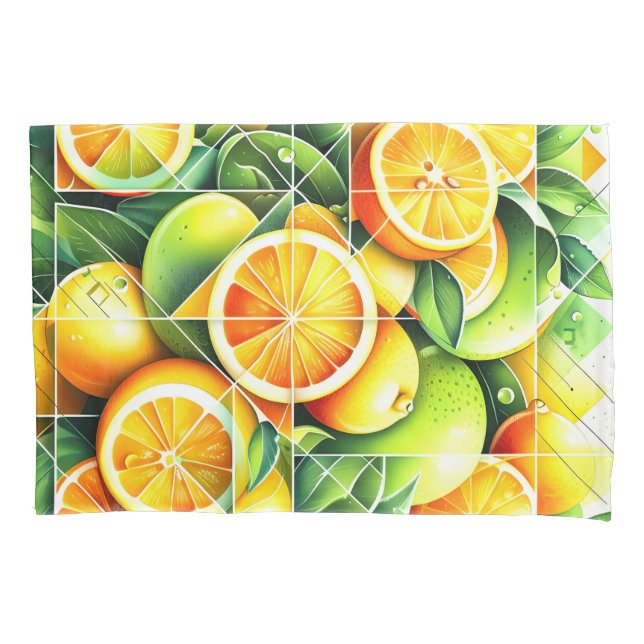 Housse D'oreillers Citron Orange Botanique Citrus Géométrique (devant)