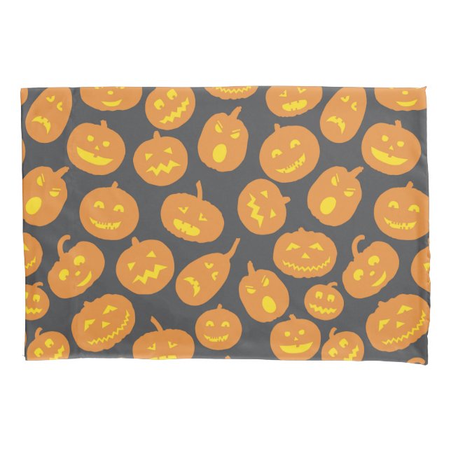 Housse D'oreillers Citrouille d'Halloween Orange Jack O'Lantern Noir (devant)