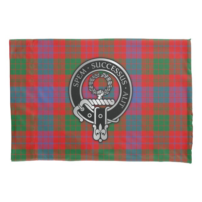 Housse D'oreillers Clan Ross Crest sur Tartan (devant)