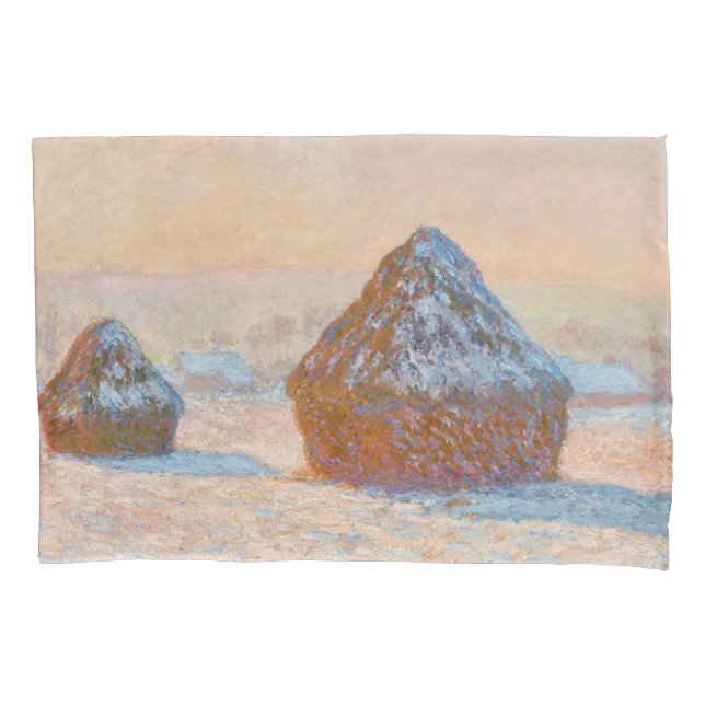 Housse D'oreillers Claude Monet - Piles à roues, Effet neige, Matin (devant)