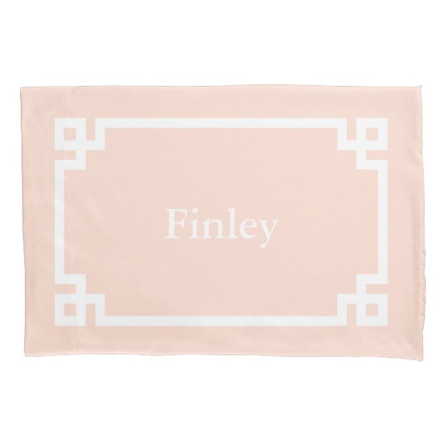 Housse D'oreillers Clé grecque rose pâle Monogramme Coque Coussin sta (devant)