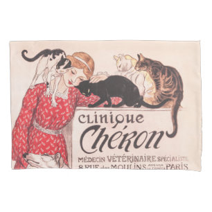 Housse D'oreillers Clinique Cheron Vintage Chien Chat Steinlen Poster