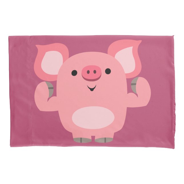Housse D'oreillers Cochon de dessin mignon musclé (devant)
