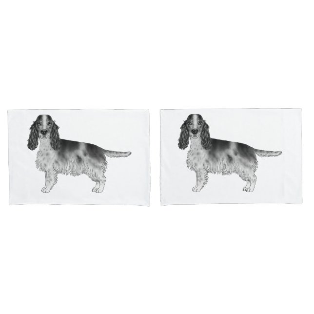 Housse D'oreillers Cocker Spaniel anglais dessiné en noir et blanc (devant-Set)