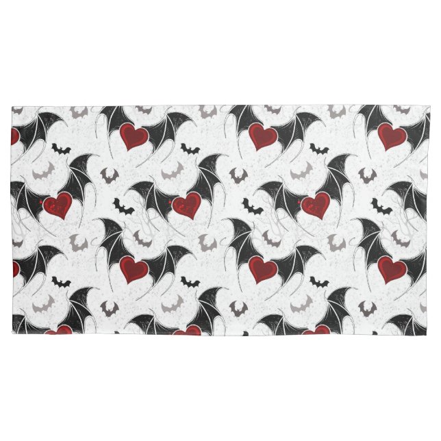 Housse D'oreillers Coeur d'Halloween avec ailes de chauve-souris noir (devant-gauche)