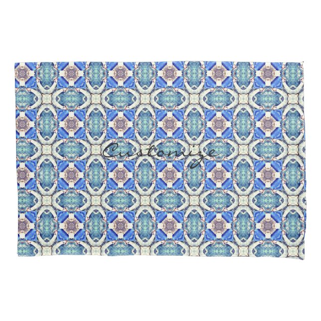 Housse D'oreillers Coeurs de mandala bleu motif bleu (devant)