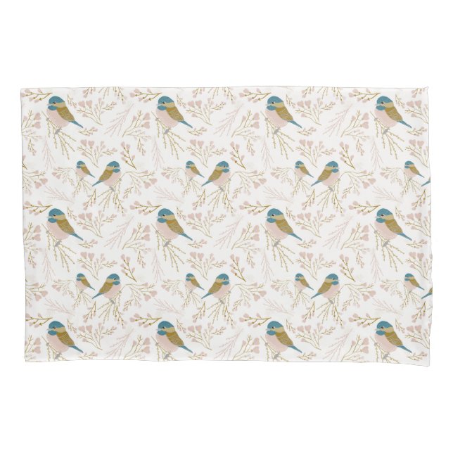 Housse D'oreillers Coeurs d'oiseaux en chickadee rose mignon Décor fl (devant)