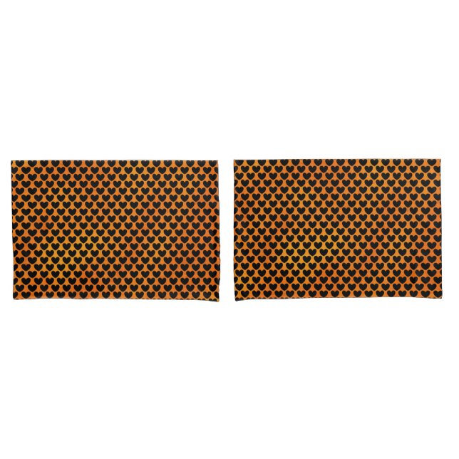 Housse D'oreillers Coeurs noirs sur Orange violet réversible (devant-Set)