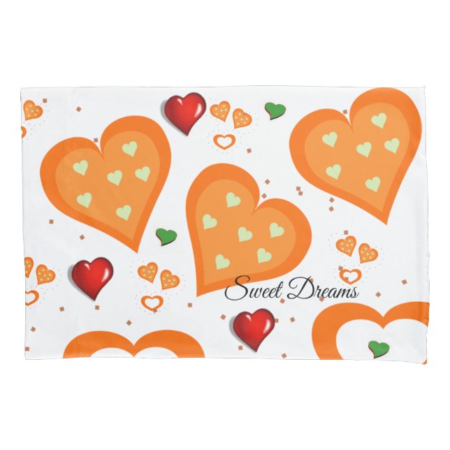 Housse D'oreillers Coeurs orange Coque coussin (devant)