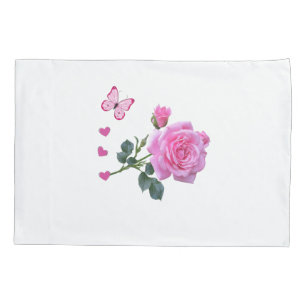 Housse D'oreillers Coeurs papillons floraux de rose rose coussin Coqu