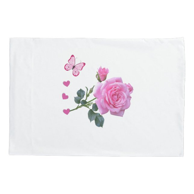 Housse D'oreillers Coeurs papillons floraux de rose rose coussin Coqu (Dos)