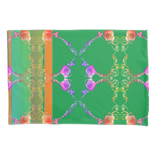 Housse D'oreillers Coeurs roses sur Apricot & Vert