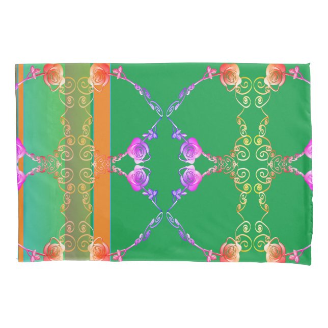 Housse D'oreillers Coeurs roses sur Apricot & Vert (devant-gauche)