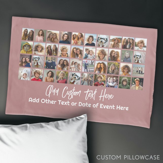 Housse D'oreillers Collage de 40 photos - 4 lignes 10 colonnes - Text (Custom Photo Collage Pillowcase)