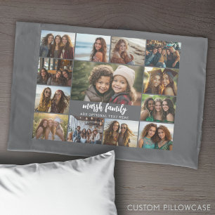 Housse D'oreillers Collage Photo - 13 Photos 2 Blocs Texte Gris Blanc