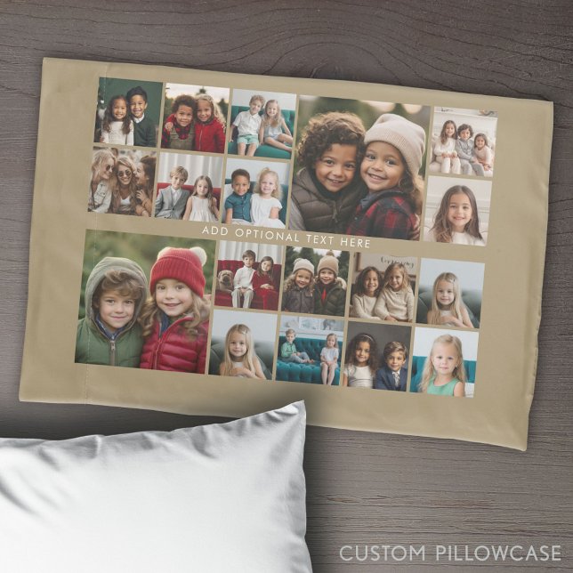 Housse D'oreillers Collage photo personnalisé 18 - beige - texte blan (Create Your Own Photo Collage Pillowcase)