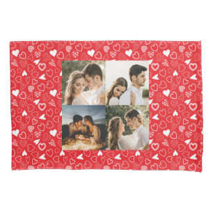Housse D'oreillers Collage photo personnalisé Coeurs motif rouge