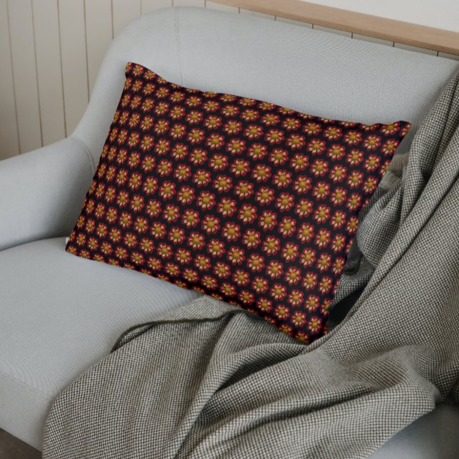 Housse D'oreillers Collarette rouge Dahlia motifs floraux sur noir (In Situ)