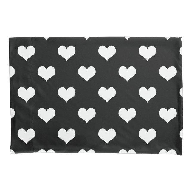 Housse D'oreillers Conception de coeurs adorables noir blanc (devant)