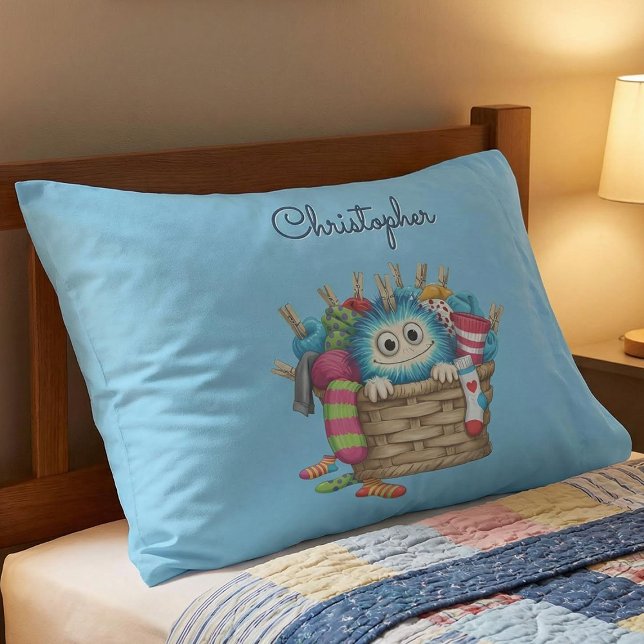 Housse D'oreillers Conception de monstre de chaussette bleu mignon et (Créateur téléchargé)