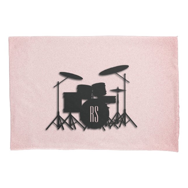 Housse D'oreillers Conception de musique de batterie Monogram rose  (devant)