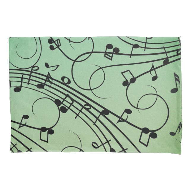 Housse D'oreillers Conception de musique verte Notes de fantaisie (devant)