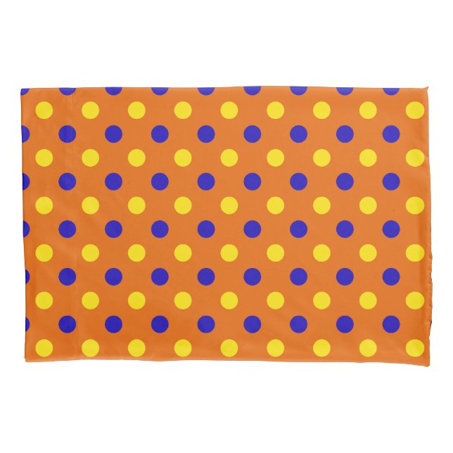 Housse D'oreillers Conception de points polka bleus jaunes orange  (devant)