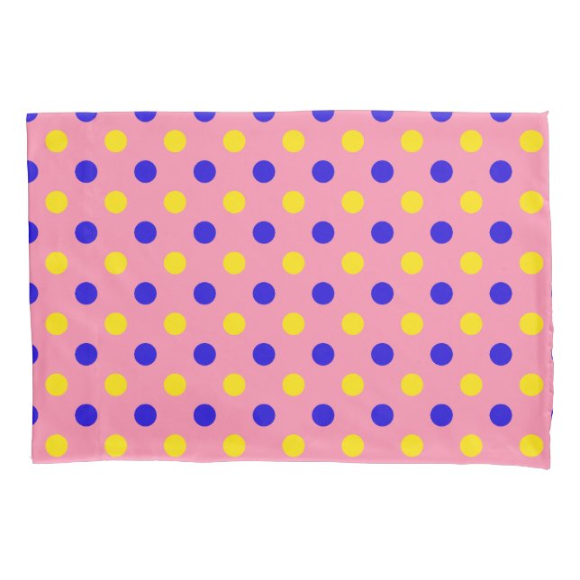 Housse D'oreillers Conception de points polka rose bleu jaune  (devant)