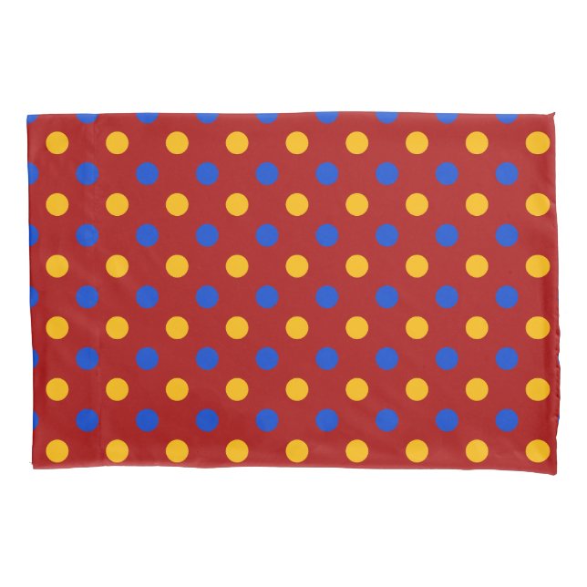 Housse D'oreillers Conception de points polka rouges bleus jaunes  (devant)